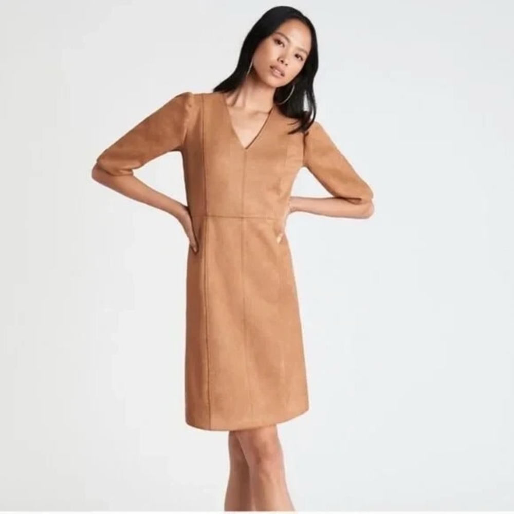 NWT Ann Taylor Faux Suede Puff Sleeve shift dress